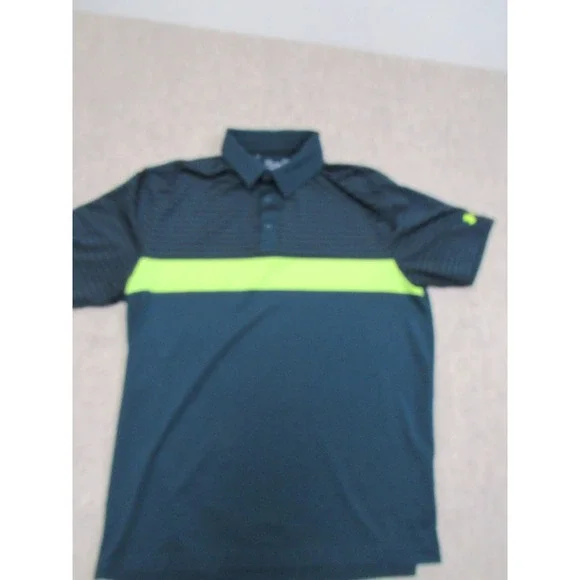 Under Armour HeatGear Coldblack Polo Shirt Mens Large Teal Striped Neon 1253472 - Picture 2 of 9